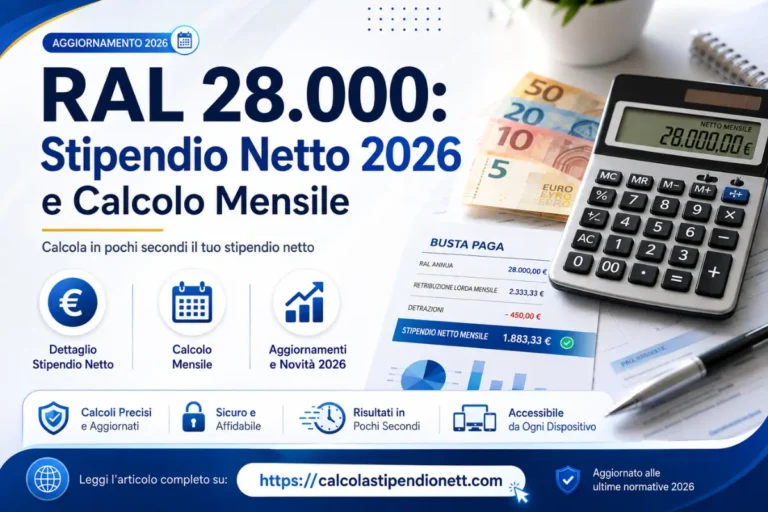 RAL 28.000: Stipendio Netto 2026 e Calcolo Mensile